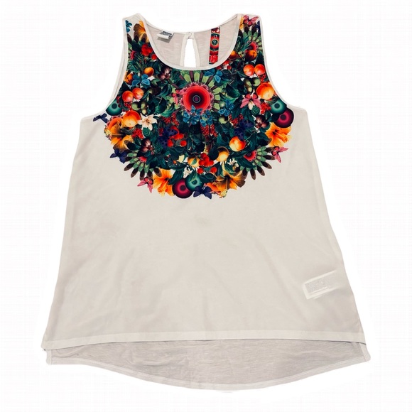 Women’s Desigual, Tank top Size 13/14  155-164cm White,floral rhinestones - Picture 1 of 6
